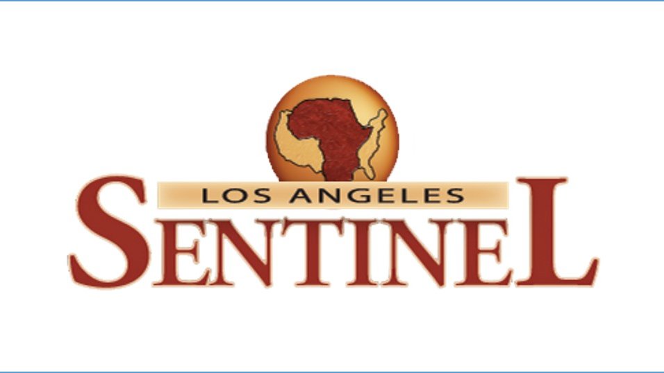 LA Sentinel in maroon letters